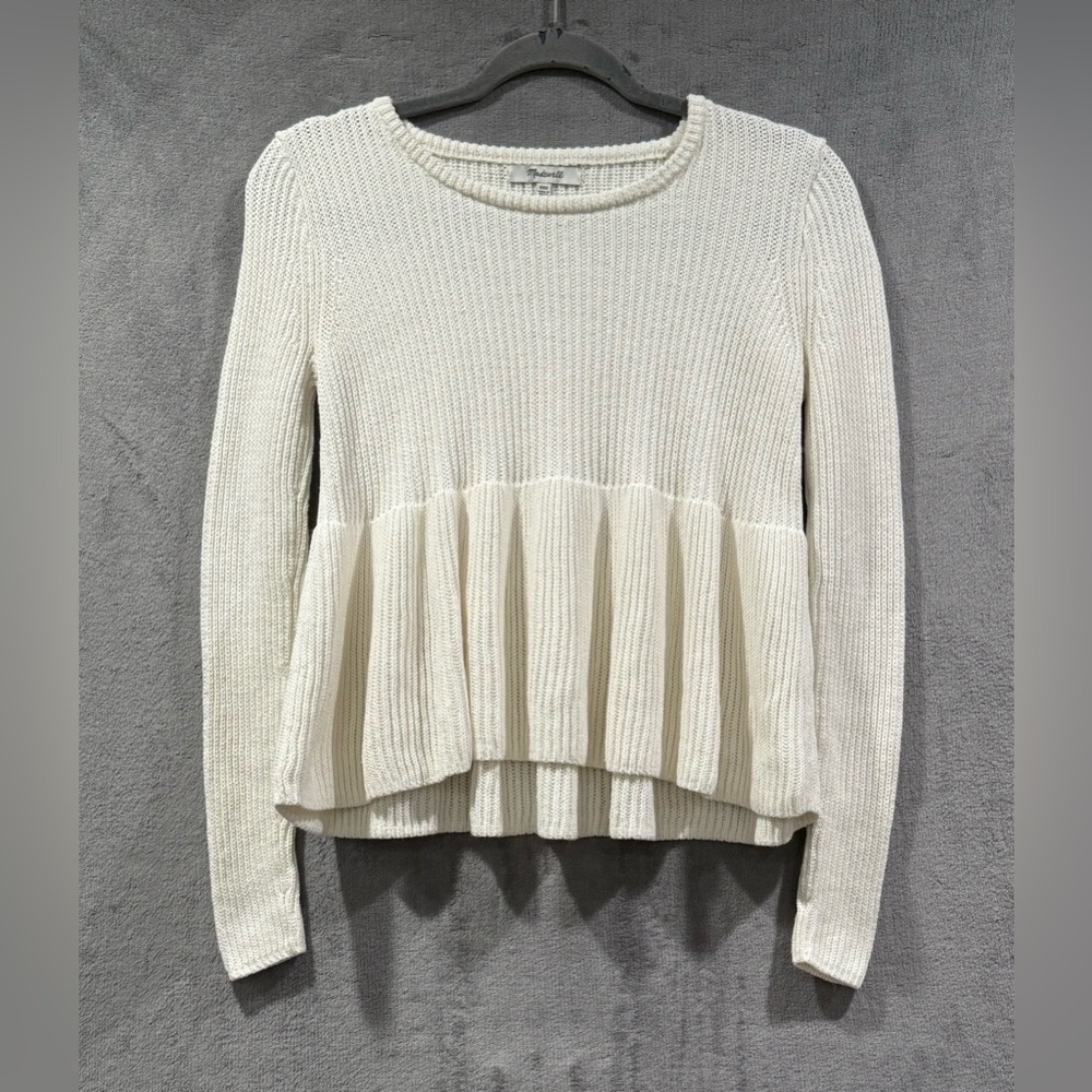 Madewell Peplum Pullover White Sweater 100% Cotton Women’s Size XXS